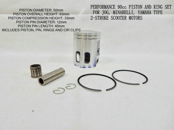 90cc PISTON AND RING SET   FOR JOG--PISTON DIAMETER: 50mm